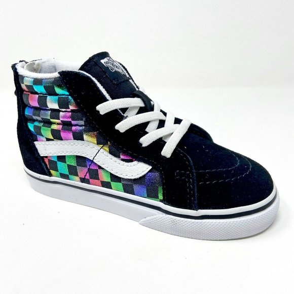 Vans Sk8 Hi Zip (Iridescent Check) Black White Baby Toddler Sneakers - Picture 2 of 5